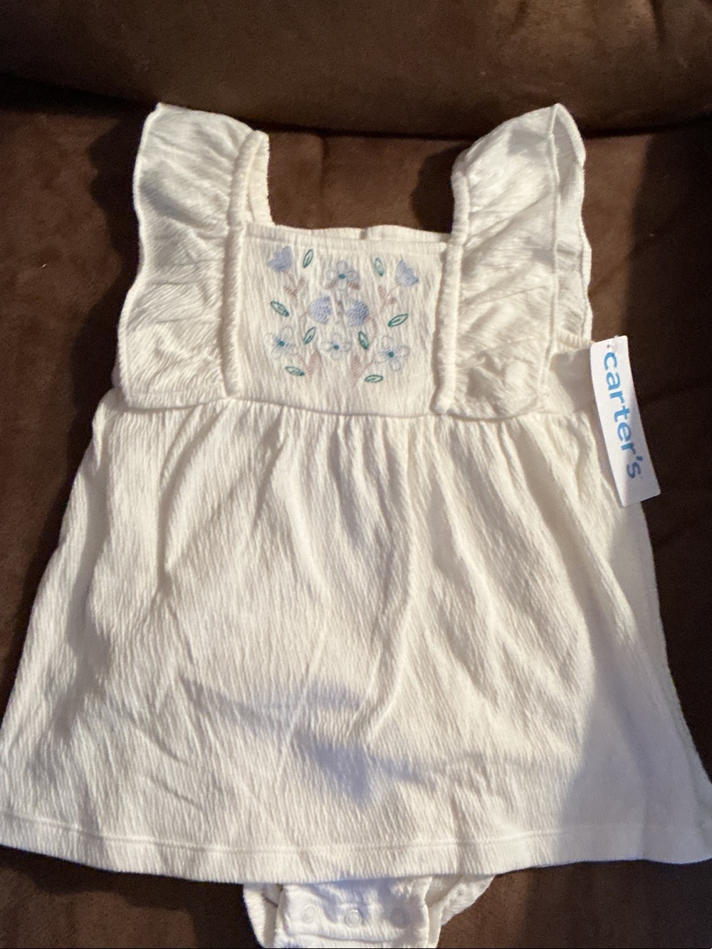 Carter's White Baby Ruffle Tank Top with Blue & Green Embroidery